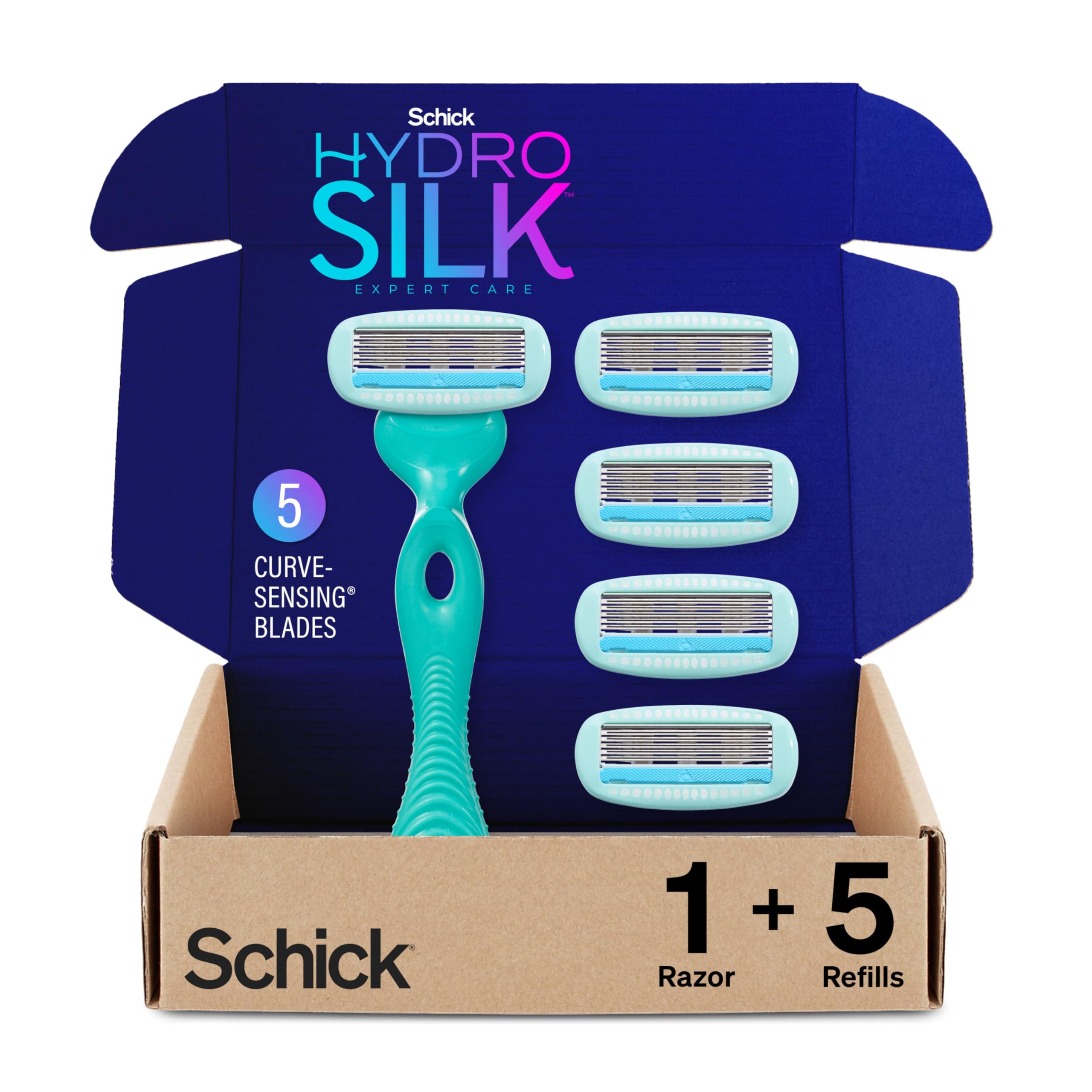 Schick Hydro Silk Sensitive Womens Razor | 5-Blade Razors for Women Sensitive Skin | Womens Razors Sensitive Skin | 1 Handle & 5 Razor Blade Refills