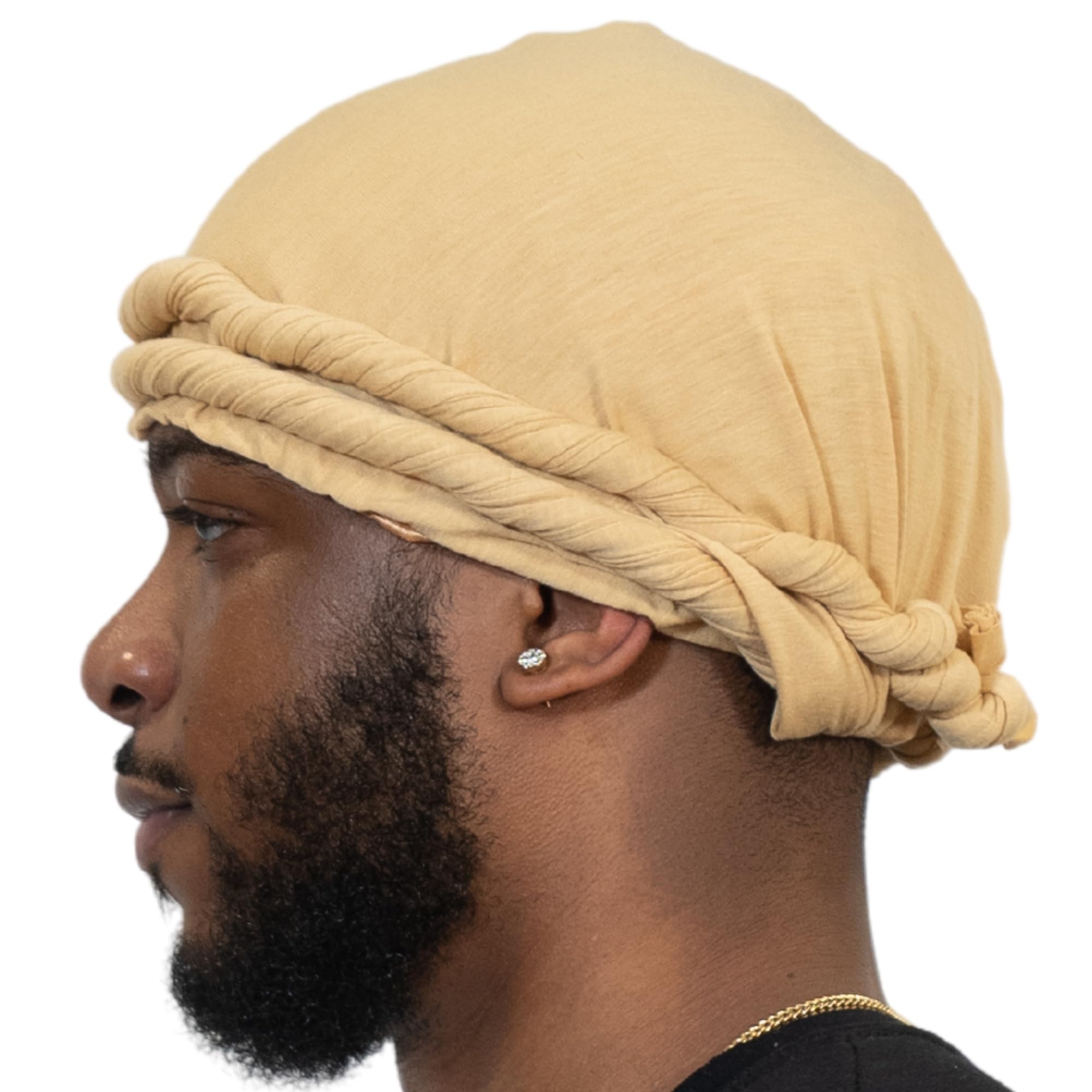 Veeta Superior Halo Turban Silk Satin Lined Head Wrap Pre-Tied Turban for Men & Women Turban Durag Wave Cap (Tan)