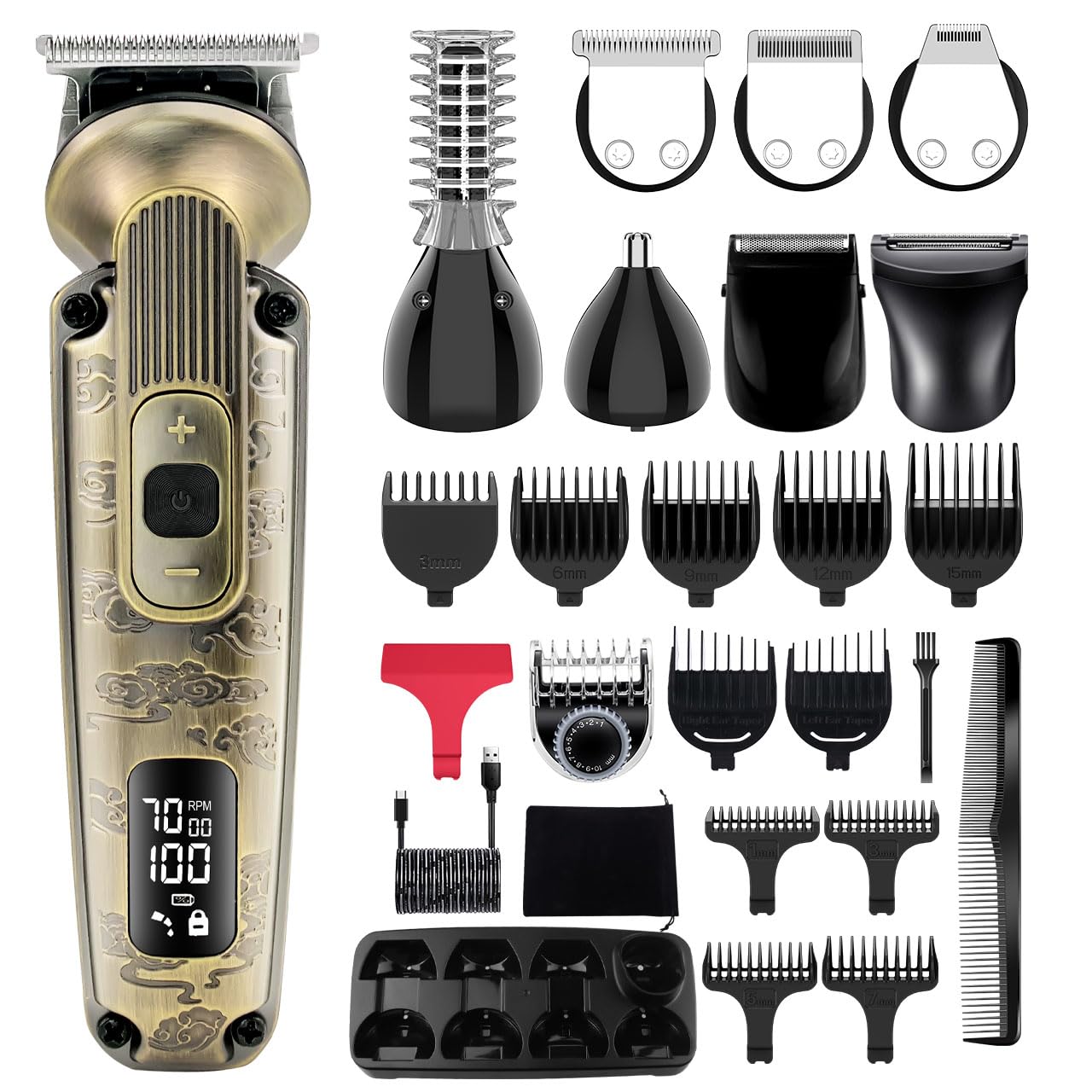 Hatteker Beard Trimmer Mustache Trimmer for Men 8 in 1 Adjustable Speed Waterproof Hair Clipper T-Blade Trimmer Electic Razor Shavers Cordless Mens Gift Grooming Kit with Face Nose Body (Bronze)
