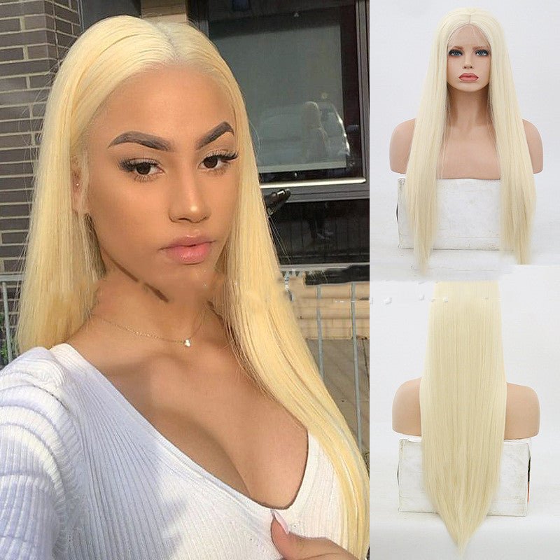 Women's Long Straight Gold Lace Front Hand Hook Wig