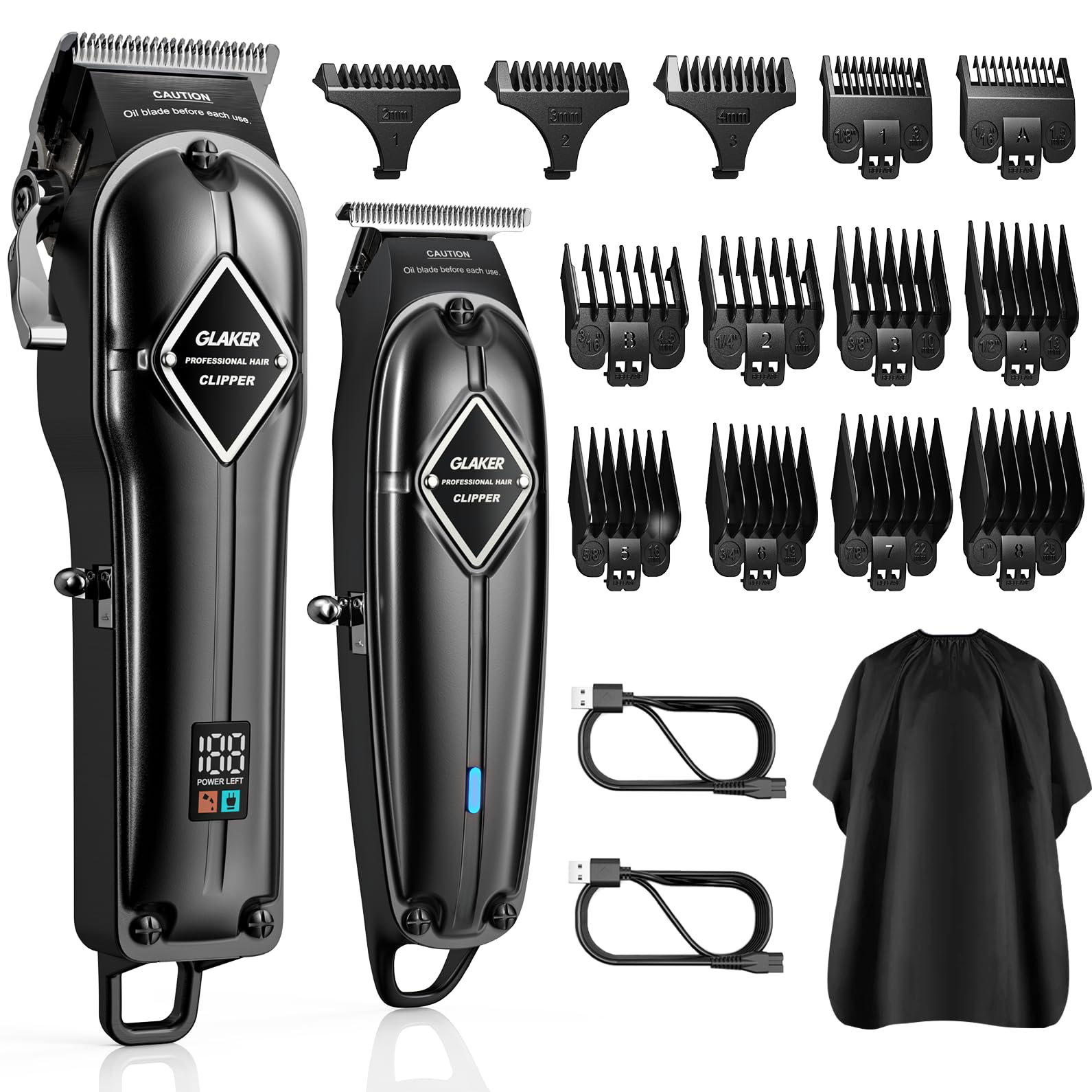GLAKER Hair Clippers for Men Professional - Cordless Clippers and Trimmers Set Complete Barber Kit for Hair Trimming & Beard Grooming Mens Haircutting Kits for Blending & Fade Cuts