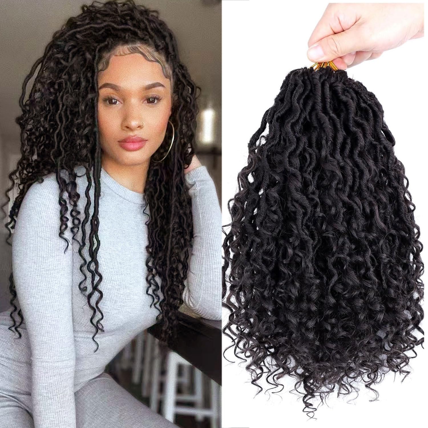 LMZIM 12 inch Goddess Locs Crochet Hair 8 Packs Faux Locs Crochet Hair for Black Women Pre Looped River Locs Crochet Hair with Curly Ends #4