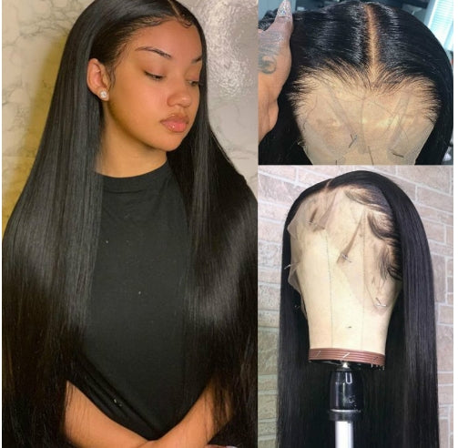 Black Turban Front Lace Wig with Long Straight Hair