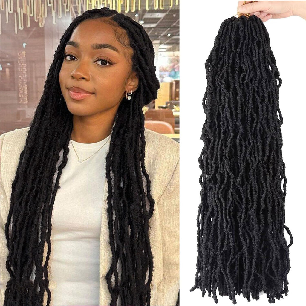 LMZIM 24 Inch Faux Locs Crochet Hair Pre Looped 7 Packs Soft Locs Crochet Hair Extensions Goddess Locs Crochet Hair For Black Women 1B