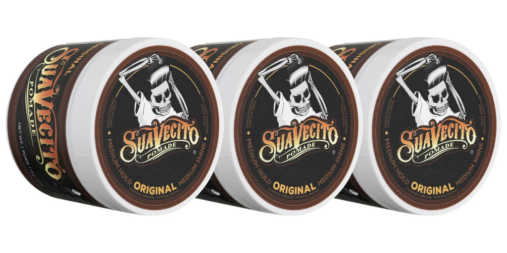 Suavecito Pomade Original Hold 4 oz 3 Pack - Medium Hold Hair Pomade For Men - Medium Shine Water Based Wax Like Flake Free Hair Gel - Easy To Wash Out - All Day Hold For All Hairstyles