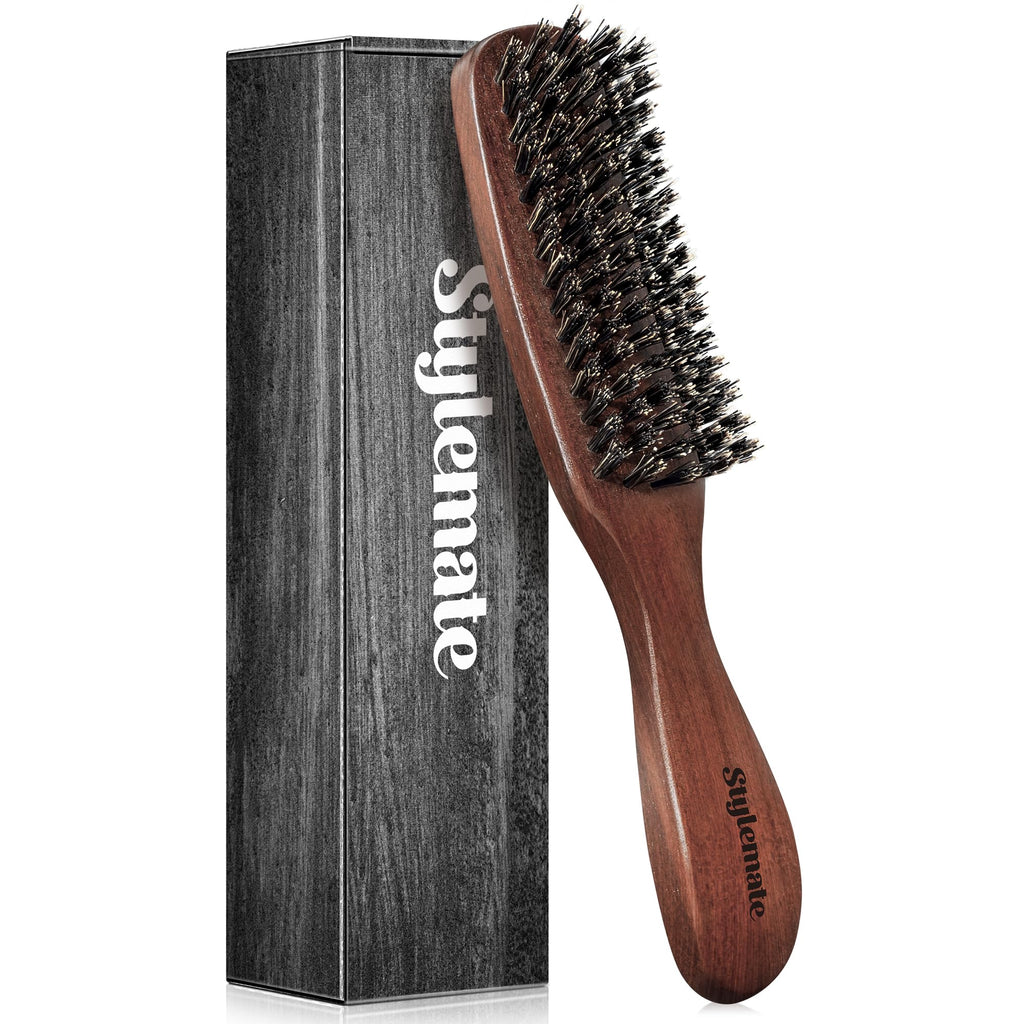 Boar Bristle Hair Brush for Men Mens Hair Brush for Thick & Fine Hair Slick Back Hair Brush with Stiff Bristles & Wooden Walnut Handle for Smoothing Detangling and Styling Beard Brush for Combing
