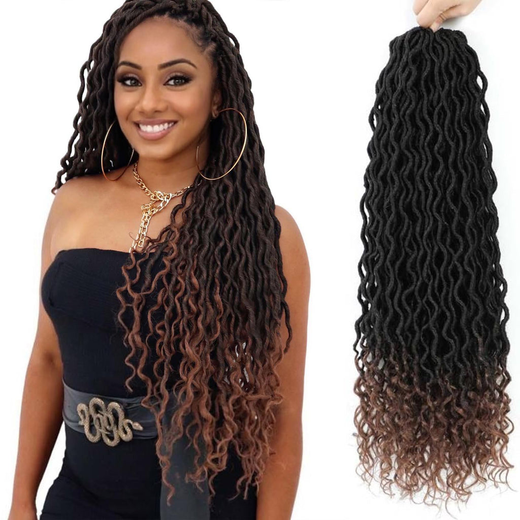 Goddess Locs Crochet Hair 22 Inch 6 Packs Ombre Brown Faux Locs Crochet Hair Pre Looped Crochet Faux Locs with Curly Ends(22 Inch6 Packs1B/30)