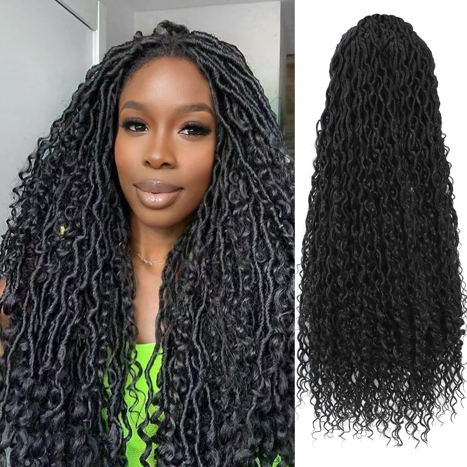 8 Packs Goddess Faux Locs Crochet Hair for Black Women Long River Locs Crochet Hair with Curly Ends New Goddess Locs Crochet Hair Pre Looped Boho Style Locs Hair Extensions(30Inch 1B# 8Packs)