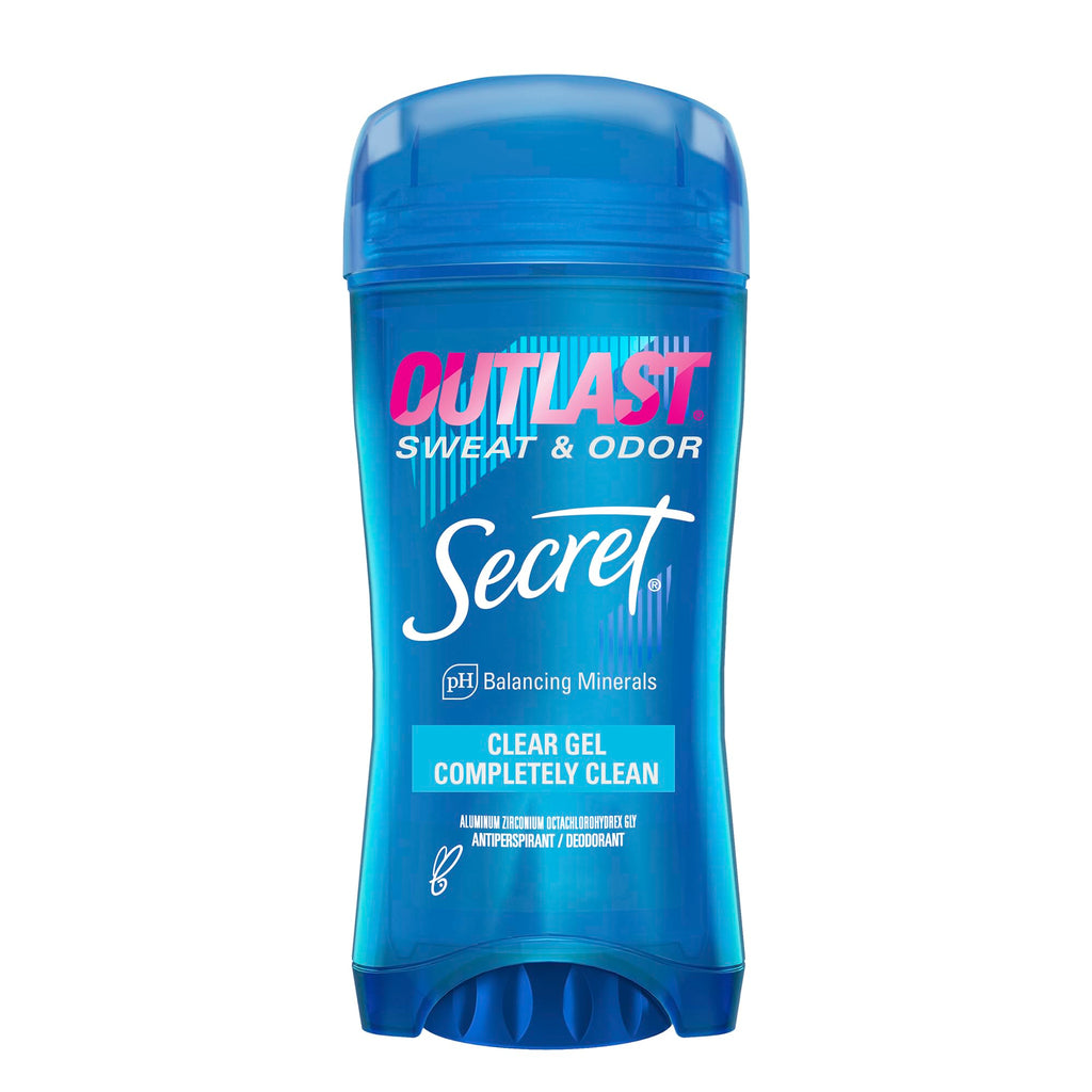 Secret Outlast Antiperspirant Deodorant for Women Sweat & Odor Protection PH Balancing Minerals Clear Gel Completely Clean Scent 2.6 oz