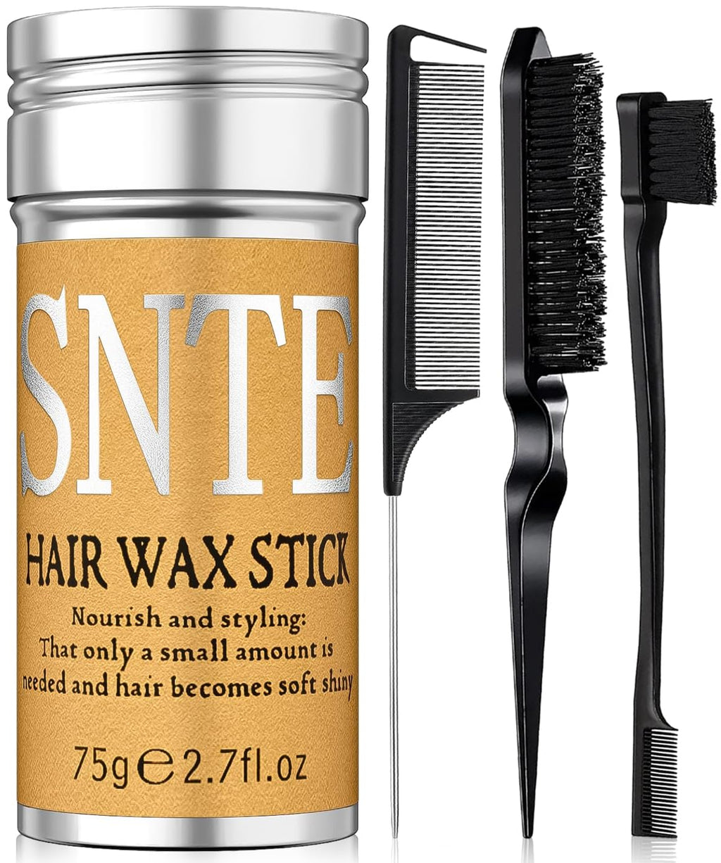 Slick Back Hair Brush Set: Hair Wax Edge Brush Rat Tail Comb Bristle Brush Hair Bun Accessories Smoothing Brush for Women & Kids