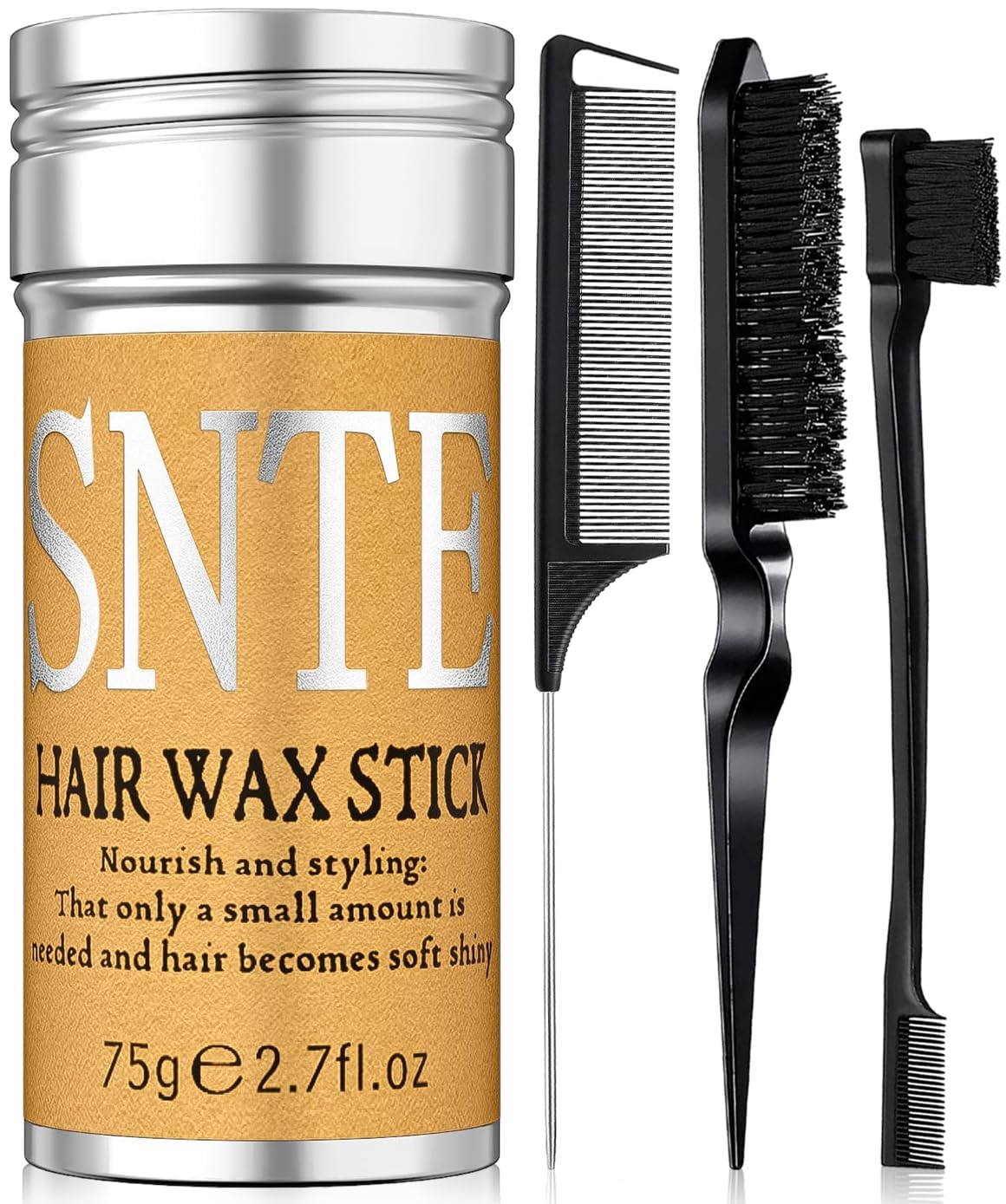 Slick Back Hair Brush Set: Hair Wax Edge Brush Rat Tail Comb Bristle Brush Hair Bun Accessories Smoothing Brush for Women & Kids