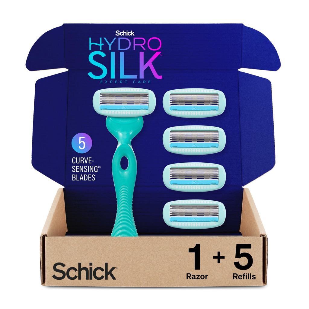 Schick Hydro Silk Sensitive Womens Razor | 5-Blade Razors for Women Sensitive Skin | Womens Razors Sensitive Skin | 1 Handle & 5 Razor Blade Refills
