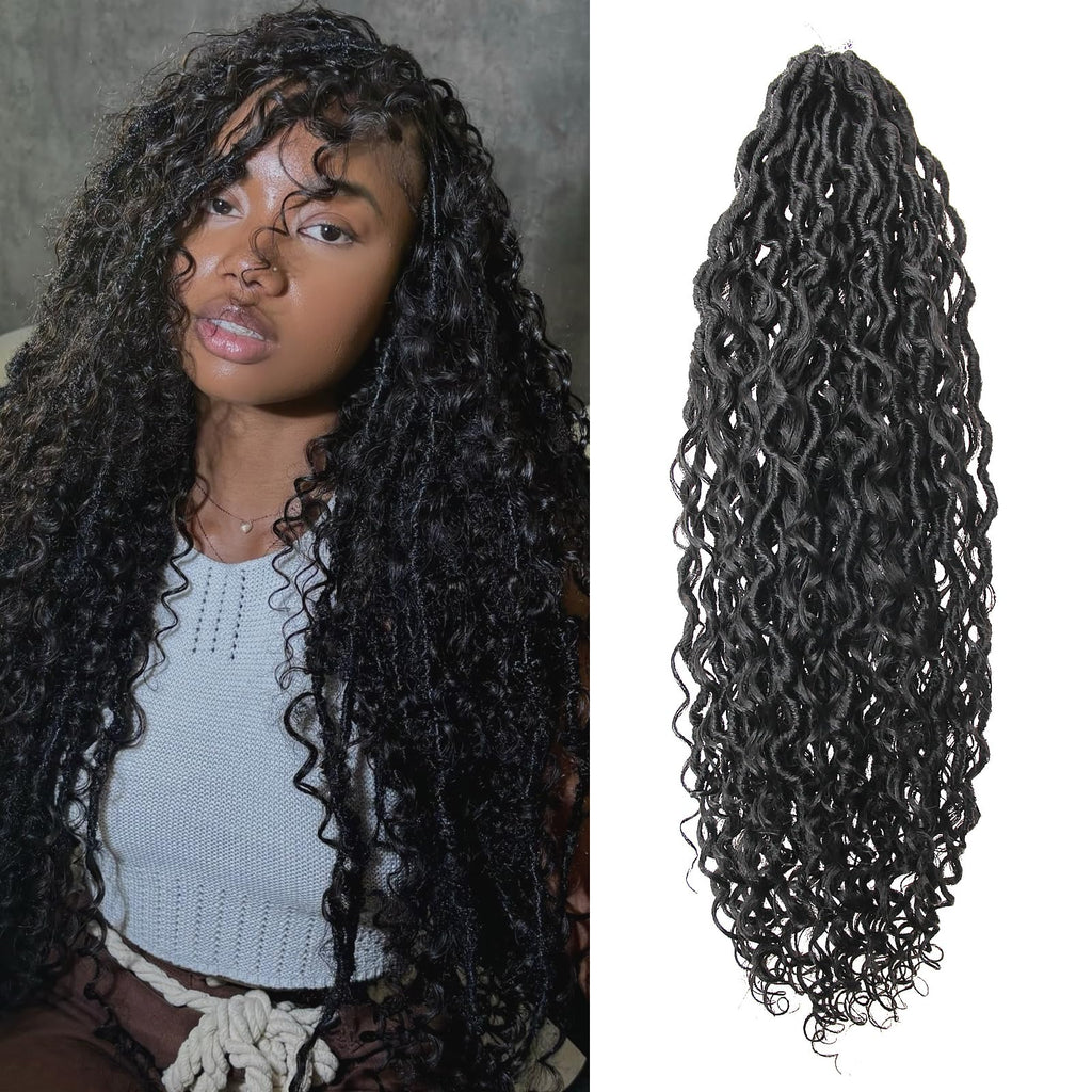 SUYIAPIY Goddess Locs Crochet Hair River Locs Crochet hair Pre-Looped Crochet Hair with Curly Ends Soft Locs Crochet Hair Black Boho Crochet Locs Hair for Black Women (1B 18 inch)