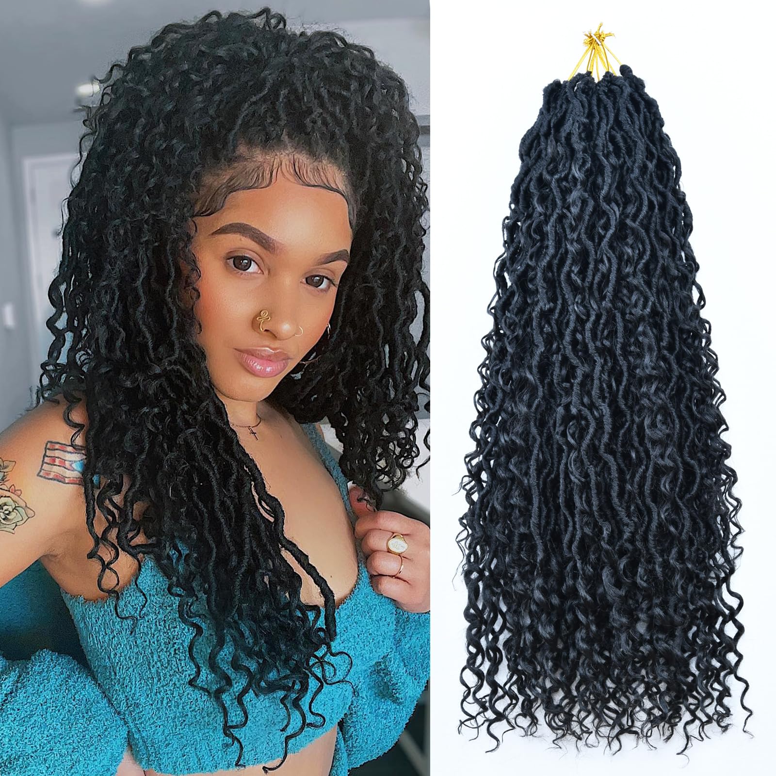 Goddess Locs Crochet Hair: 18 Inch Boho Faux Locs Crochet Hair Pre Looped 6 Packs New Crochet Locs with Curly Ends for Women (1B 18 Inch (Pack of 6))