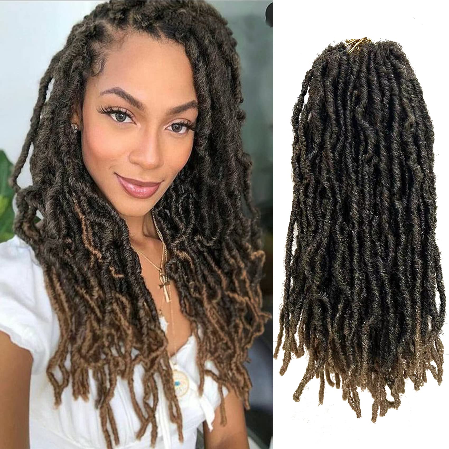 Paraglame Faux Locs Crochet Hair 14 Inch 8 Packs Soft Locs Pre-Looped Crochet Hair New Soft Faux Locs Curly Hair Extension Goddess Locs Crochet Hair for Black Women (8 Packs T27#)