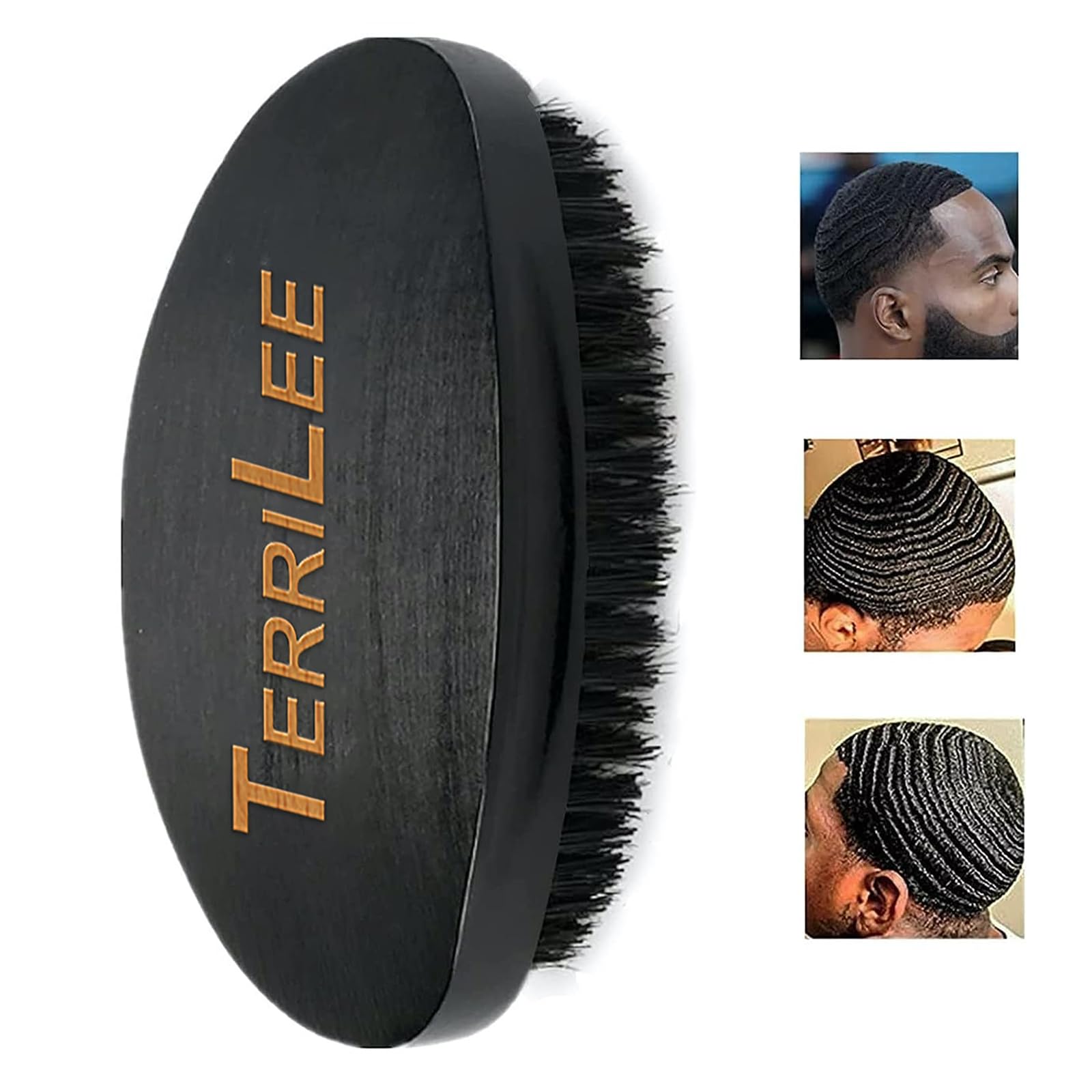 Premium Beech and Black Mix Bristle Wave Brush - Curved Medium Hard Brush for Mens Hair Styling