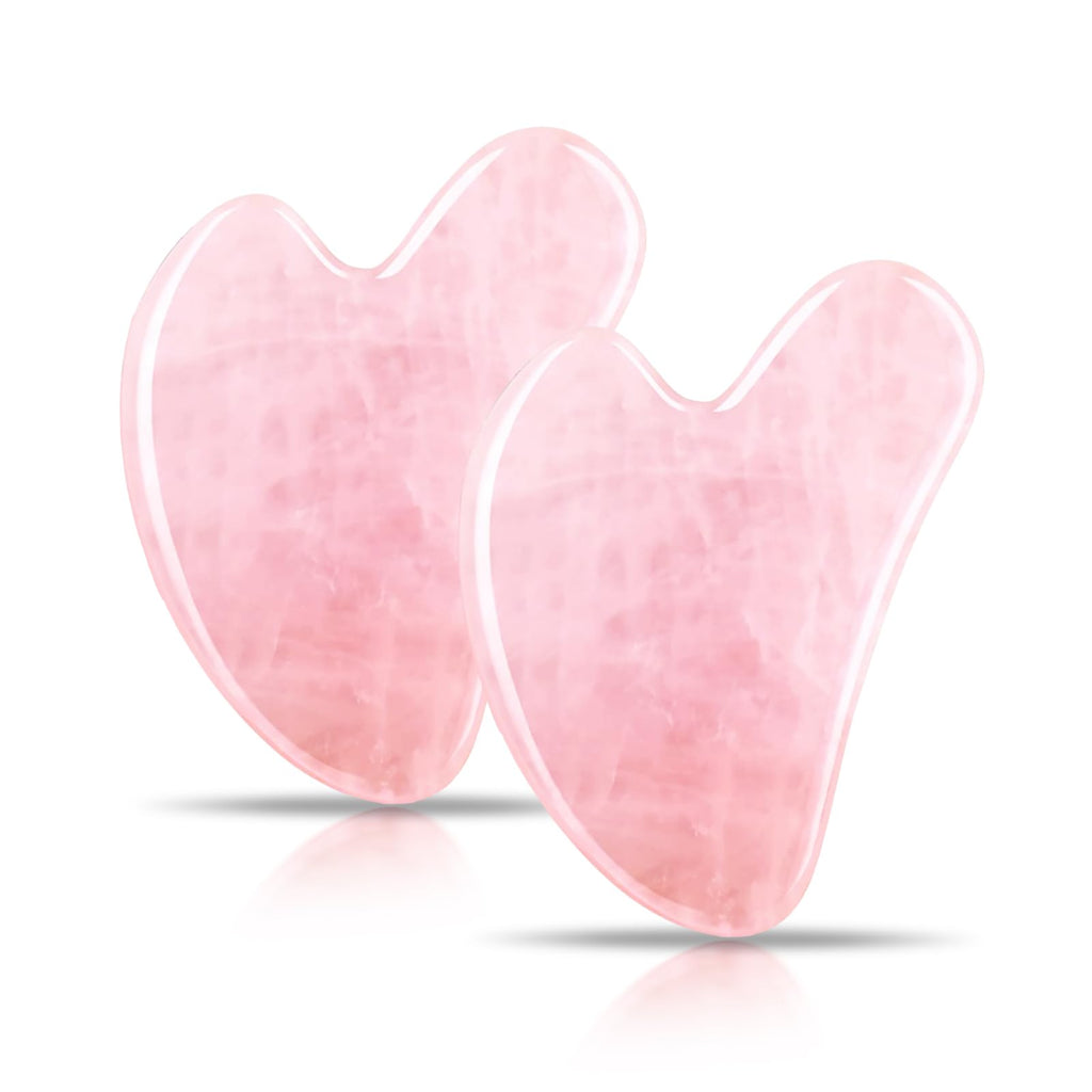 Contrybox Gua Sha Facial Tools 2 Pack Rose Quartz Guasha Tool for Face Gua Sha Stone for Puffiness Reducing & Jawline Sculpting Face Stone Gua Sha Tools for Skin Care Woman GuaSha Stone Tool Pink