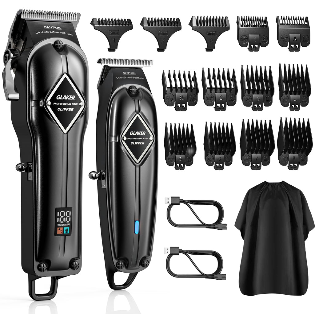 GLAKER Hair Clippers for Men Professional - Cordless Clippers and Trimmers Set Complete Barber Kit for Hair Trimming & Beard Grooming Mens Haircutting Kits for Blending & Fade Cuts