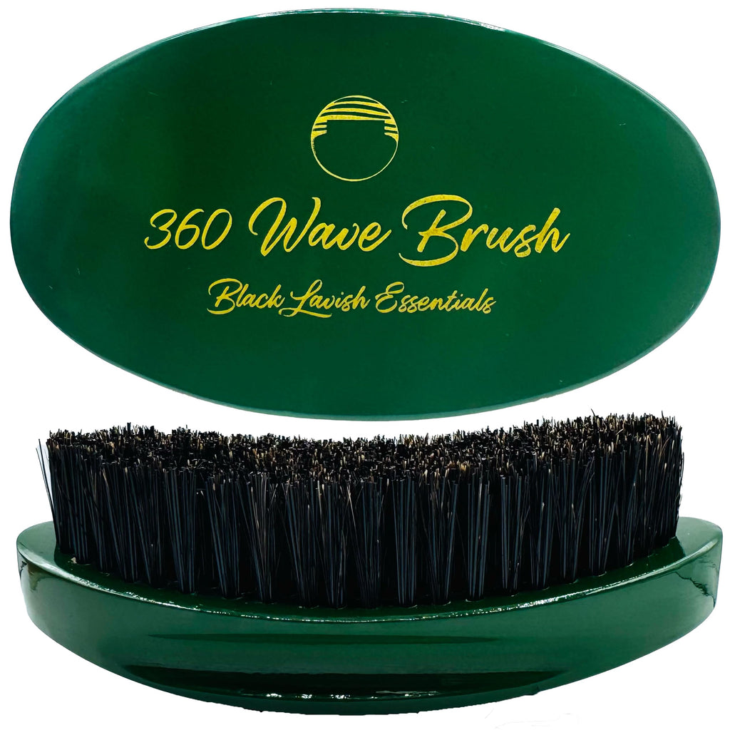 360 Wave Brush Build Deeper Waves Soft & Hard Boar Bristle Curved Brush Black Lavish Essentials Signature Mens Wave Brush (Emerald Green Medium-Hard)
