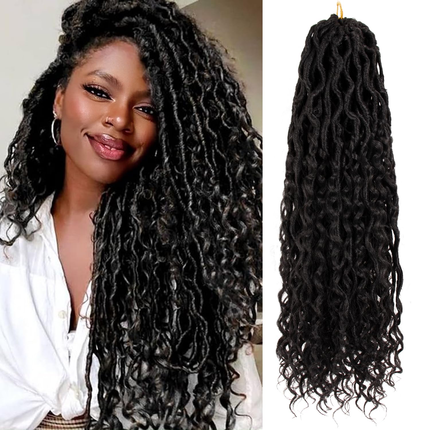 Goddess Locs Crochet Hair 24inch-8 Packs Boho River Locs Crochet Hair Extensions Faux Locs Crochet Hair for Black Women Pre-Looped Synthetic Braiding Curly Hair (24 Inch1B)