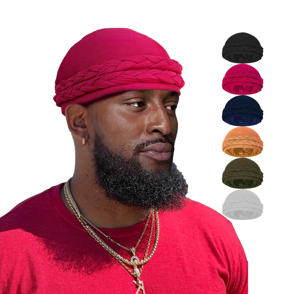 Satin Lined Turban for Men & Women Silky Lined Sleeping Bonnet Sleep Cap Halo Turban Durag for Waves Braids Locs (Burgundy&Olive)