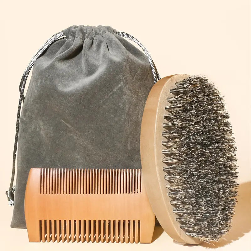 Beard Foam Brush and Mustache Comb Kit for Men
