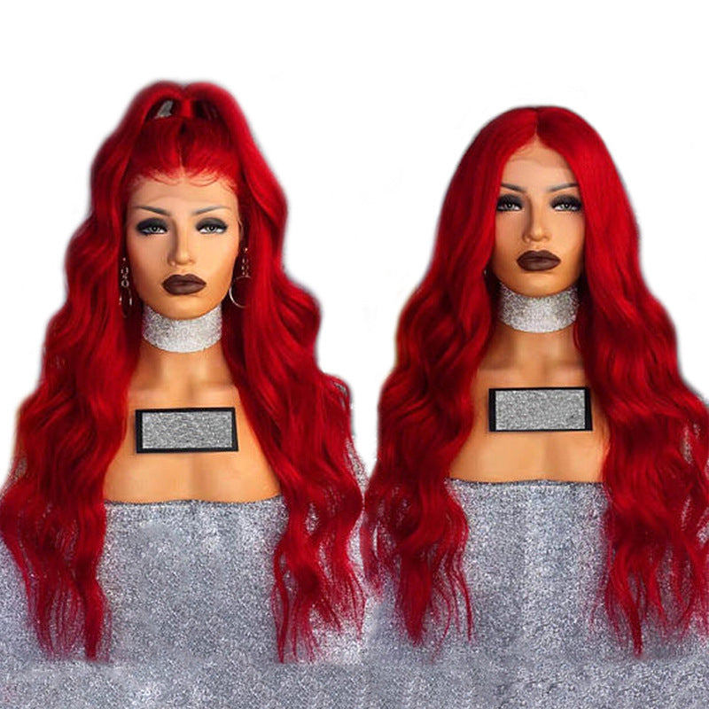 Red Long Curly Synthetic Lace Front Wig for Women